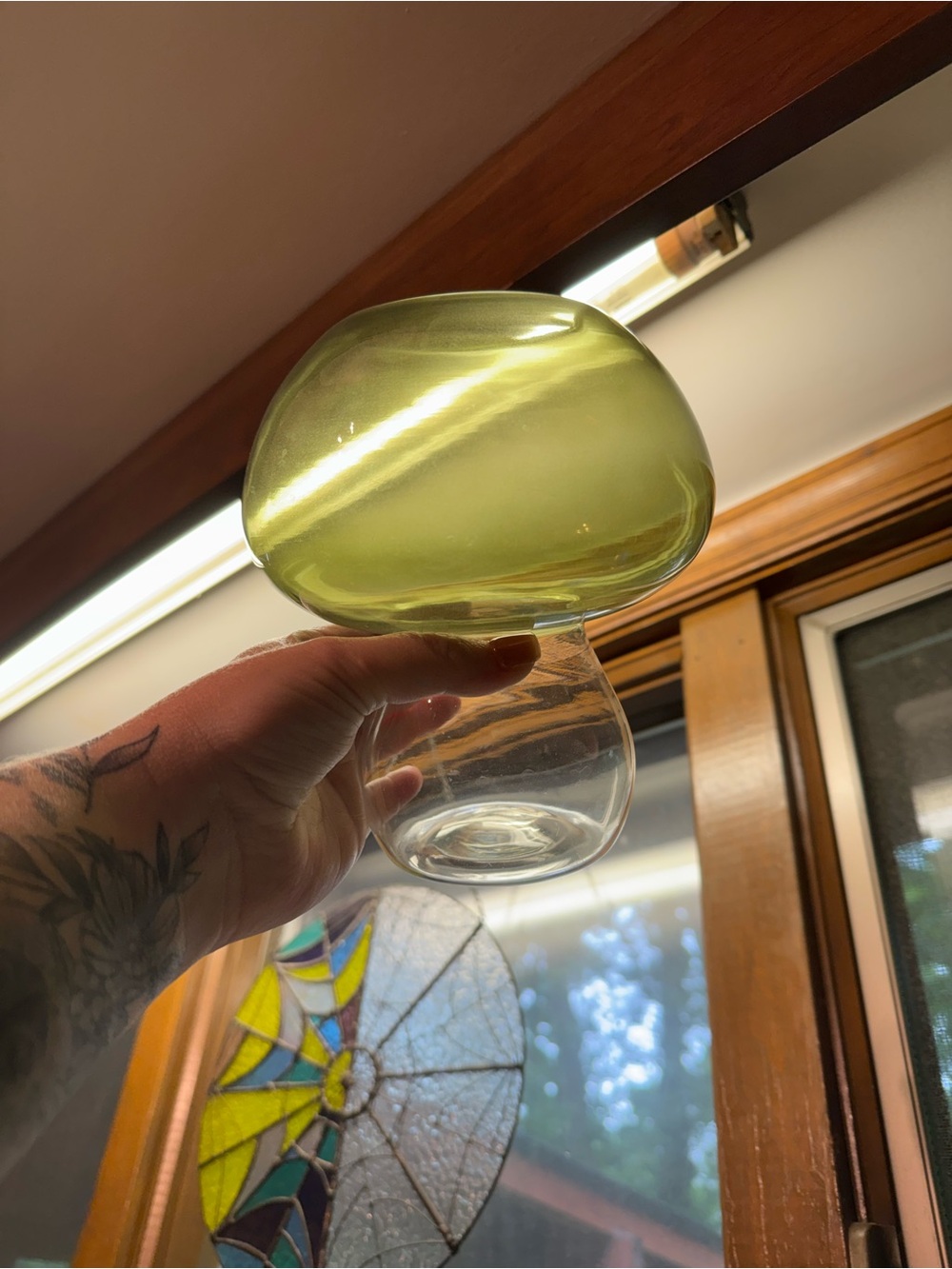 Glass Mushroom Decorative Vase in Olive Green - Picture 5 of 5